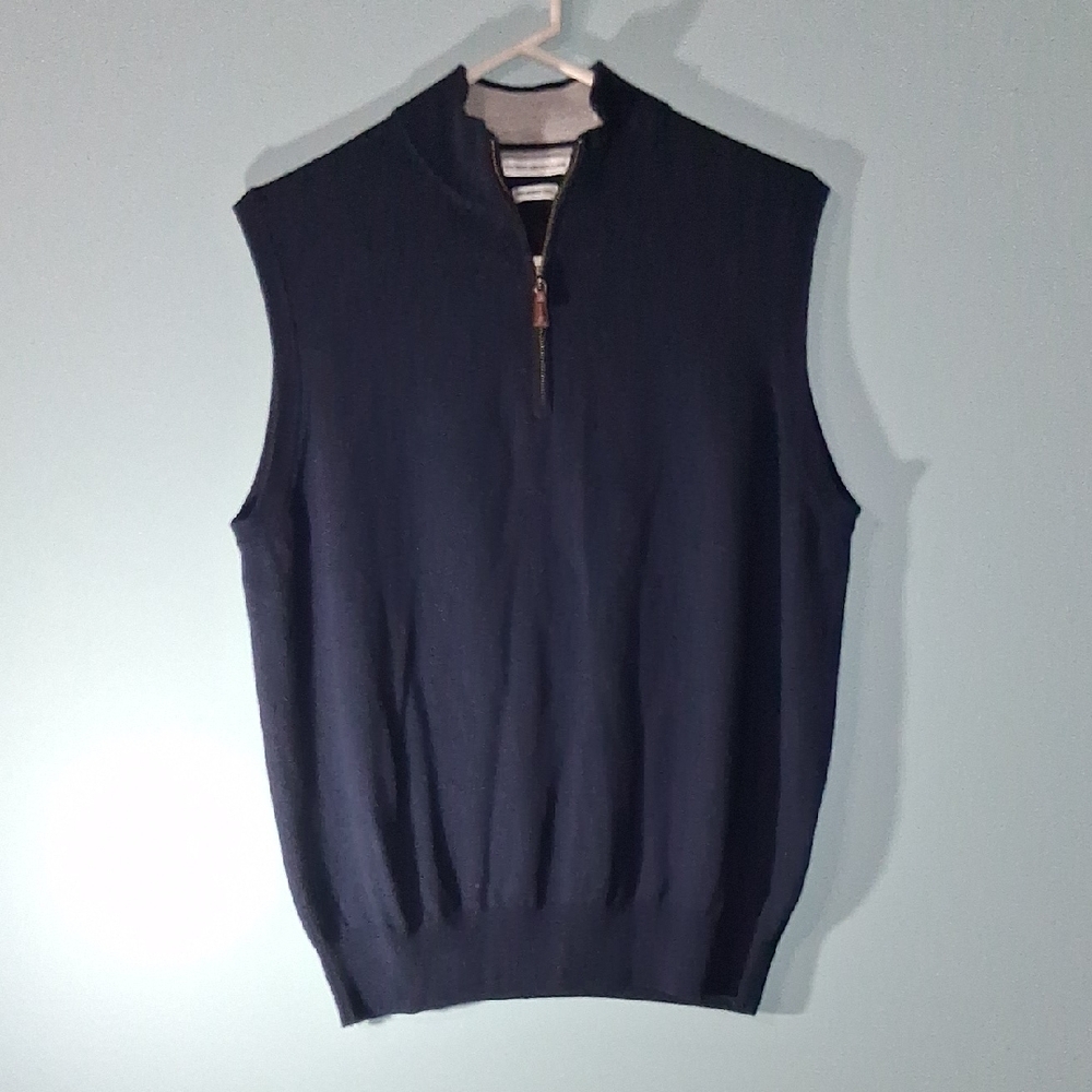 Peter Millar Dark Blue 100% Italian Merino Wool 1/4 Zip Sweater Vest Size L